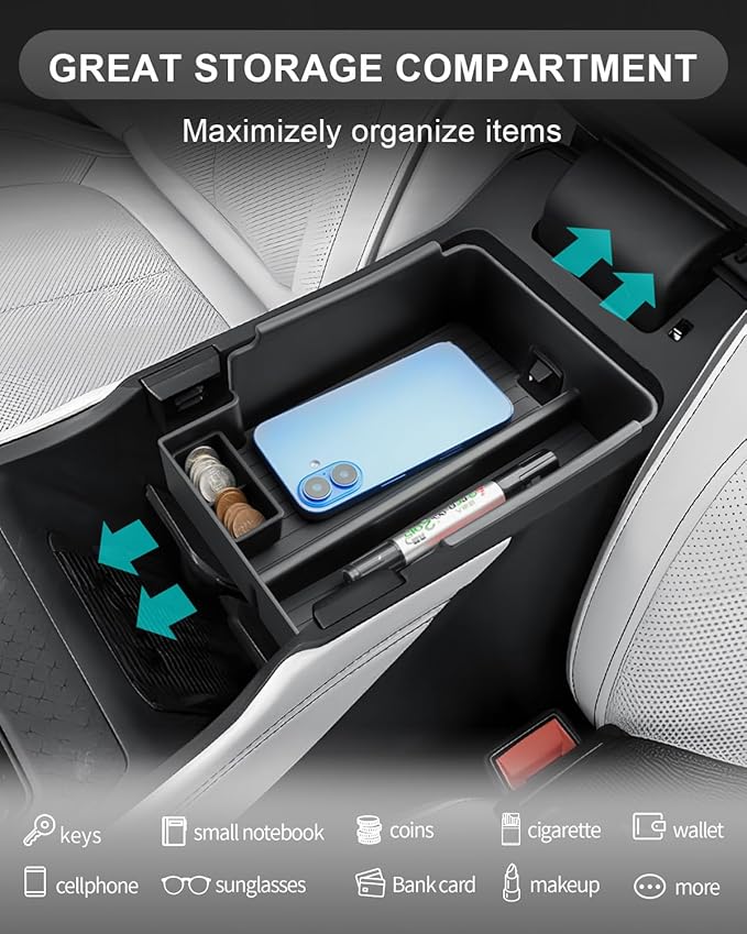 CDEFG 2Pcs for 2025 2026 Jeep Wagoneer S Center Console Organizer Compatible with 2025 2026 Jeep Wagoneer S Accessories Middle Console Armrest Storage Box Coin Holder