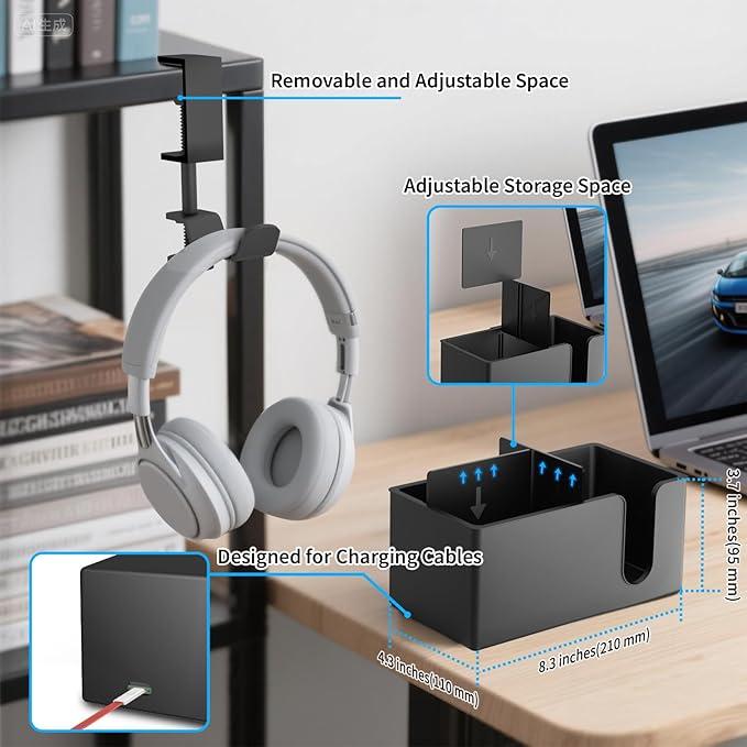 OOKUU 4-in-1 Desk Organizer- Large Desk Cup Holder Clamp with Headphone Stand, Pencil Holder and Phone Stand - Detachable, Rotating Hanger, Office & PC Gaming Accessories for Cup, Phone and Pen