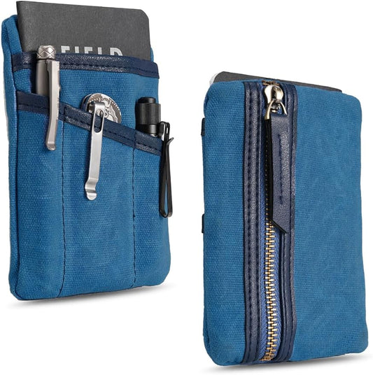 SP4 Waxed Canvas Compact EDC Pocket Organizer, Zippered Pocket Pouch for Men, Mini EDC Organizer for Change, Notebook, Tactical Pen, Flashlight