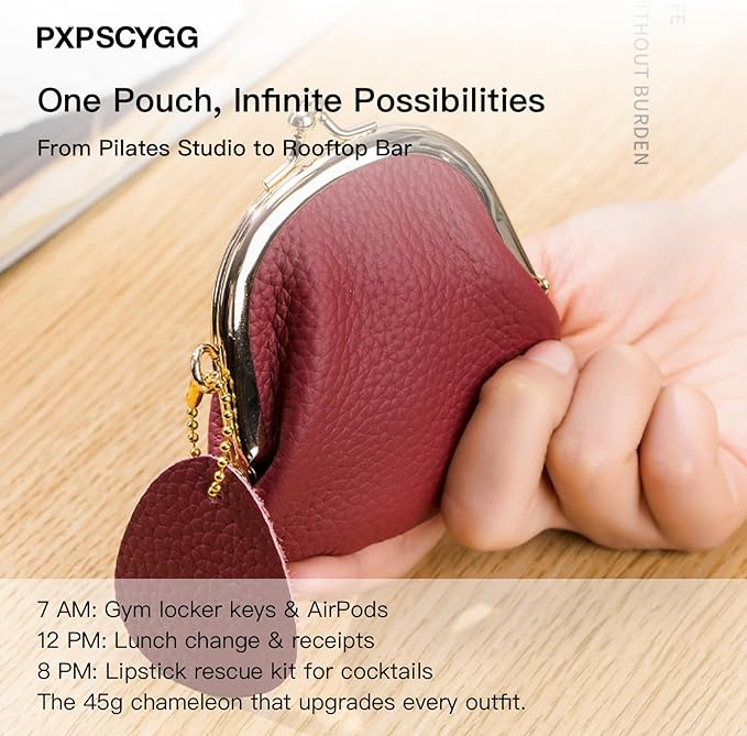 Women's Small Coin Purse, Vintage PU Leather Change Purse, Coin Bag with Kiss Lock, Mini Coin Purse for Women (Almond Green)
