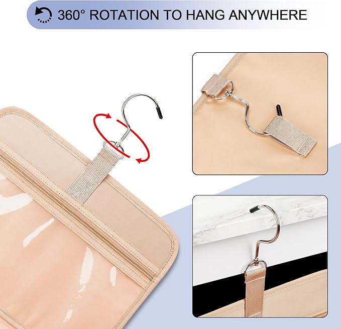 COOSKY Travel Hanging Toiletry Bag for Women, Cruise Ship Essentials, with Jewelry Organizer, Extra Large Makeup Dopp Kit, Waterproof Cosmetic Bags, Toiletries Kit Set with Trolley Belt, Blue
