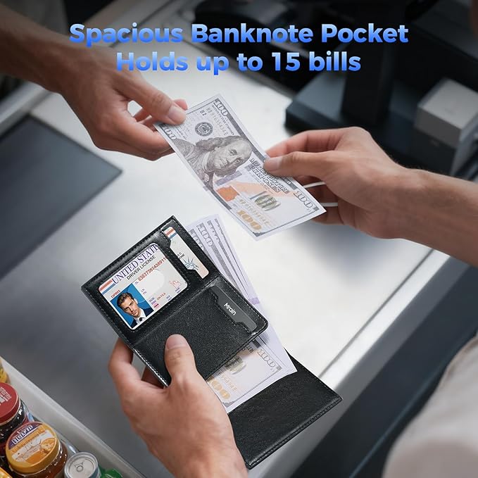 Mens Slim Minimalist Wallet Card Holder with Coin Pocket, Cash Slot, Magnetic Closure, Pop Up Aluminum Case, ID Window, Leather Wallet, RFID Blocking, 9-13 Card Capacity (Wax Black)