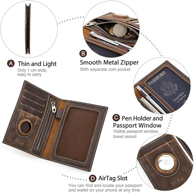 CONTACTS Customized Passport Holder Leather RFID Blocking Passport Wallet Compatible with Airtag Personalized Gift Engrave Name