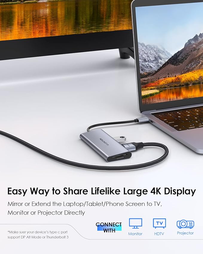 LENTION USB C Hub with 4K HDMI, 3 USB 3.0, SD/Micro SD 3.0 Card Reader, Compatible MacBook Pro/Air, Mac Air/Surface, Chromebook, iPhone15 or More, Stable Driver Adapter (Space Gray)