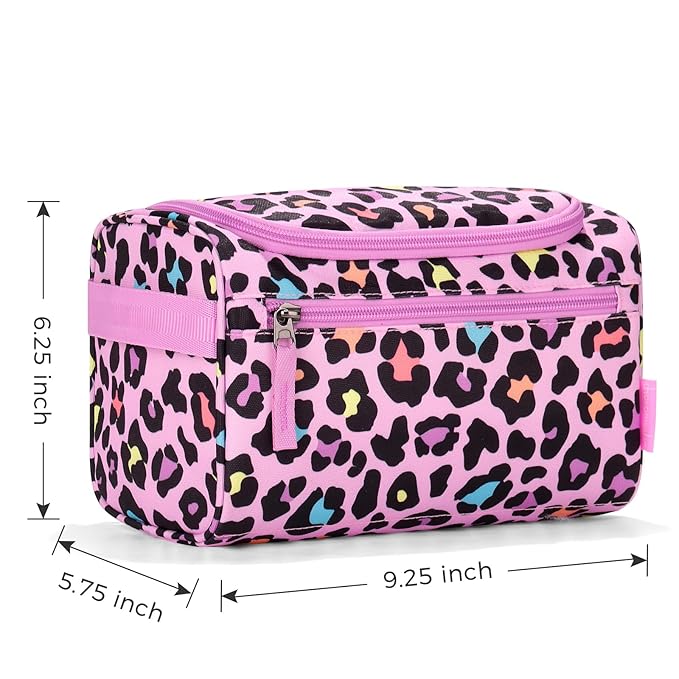 Choco Mocha Kids Toiletry Bag for Girls, Travel Hanging Waterproof Cute Toiletry Bag for Teens Girls Christmas Gifts, Cheetah, Pink