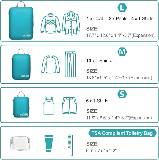 Cambond Compression Packing Cubes for Travel Women - Lightweight Luggage Organizers Bag Packing Cubes for Carry on Suitcases