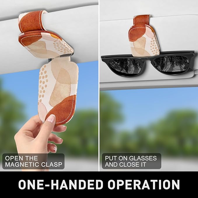 Sunglasses Holder for Car Visor, Magnetic Leather Car Sunglass Holder, Car Sun Visor Glasses Hanger Clip, Car Interior Accessories for Women Men, Fits All Size Eyeglasses