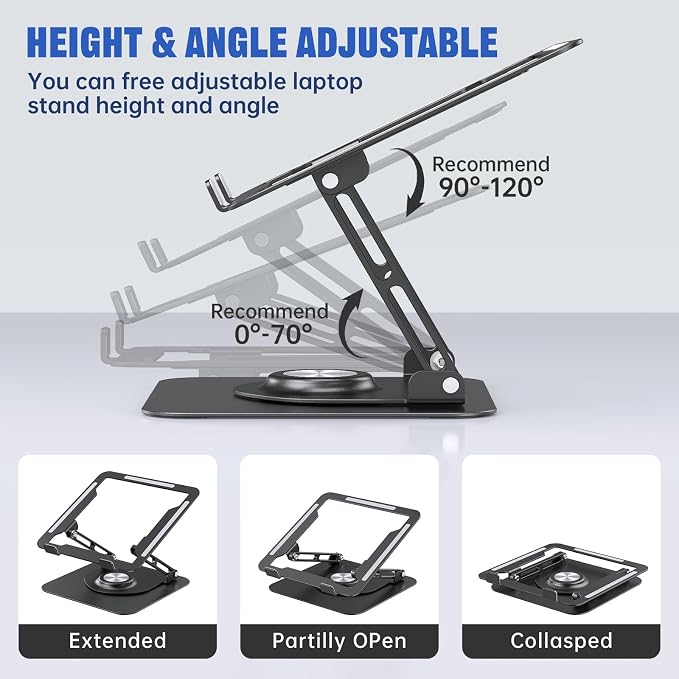 JOYEKY Laptop Stand for Desk, Adjustable Computer Stand with 360° Rotating Base, Ergonomic Laptop Riser for Collaborative Work, Foldable & Portable Laptop Stand, fits for All 10-16" Laptops