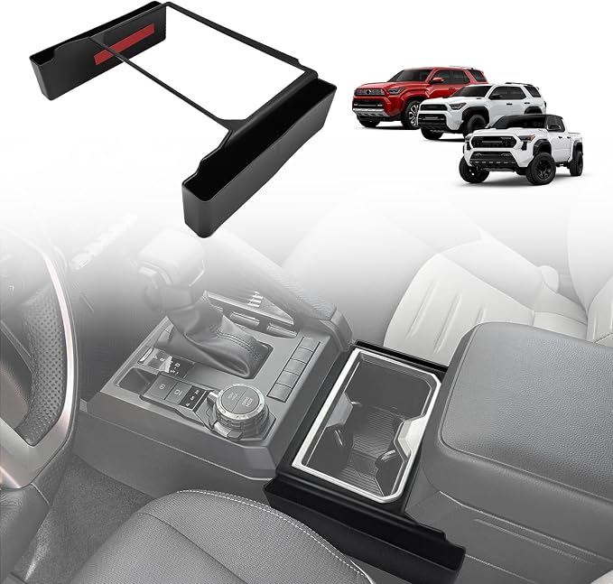 Muslogy Center Console Organizer Hanging Storage Box Compatible with 2024 2025 2026 Toyota Tacoma & 2025+ 4Runner Accessories Console Left & Right Phone Pocket Gear Shift Side Organizer