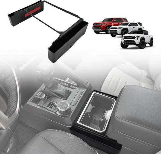 Muslogy Center Console Organizer Hanging Storage Box Compatible with 2024 2025 2026 Toyota Tacoma & 2025+ 4Runner Accessories Console Left & Right Phone Pocket Gear Shift Side Organizer