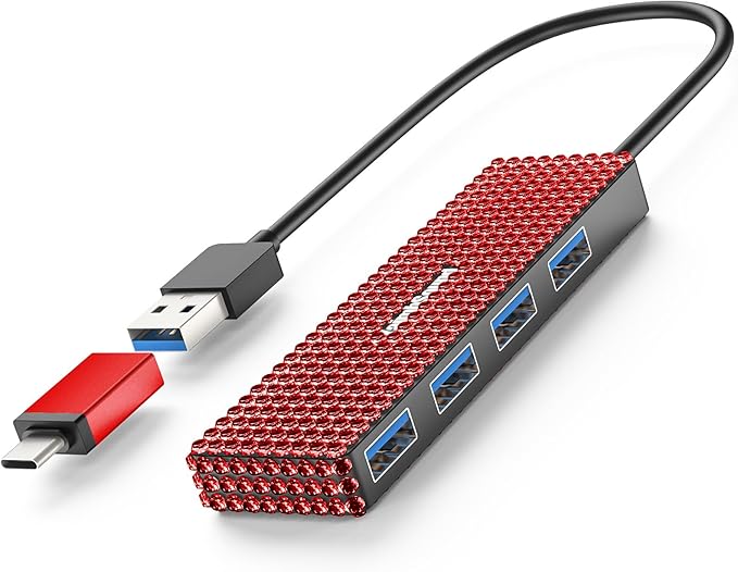 USB Splitter for Laptop, Laptop USB Port Expander, USB Hub Adapter for PC,MacBook Pro,Mac Air,Surface, Flash Drive, SSD,Gaming, Red