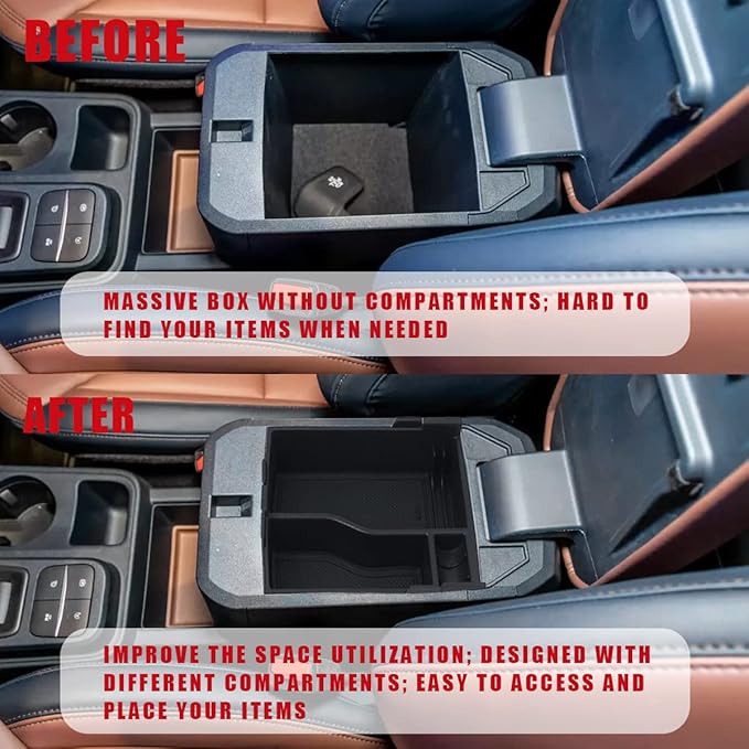 Muslogy for Maverick Center Console Organizer Tray 2 Layers Armrest Storage Box Secondary Insert Tray ABS Material Pickup Interior Accessories Compatible with Ford Maverick 2022-2026 (Black)