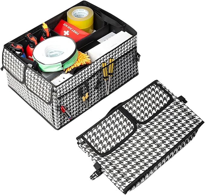 ZIMISI Car Trunk Organizer, Waterproof 600D Oxford Cloth Backseat Car Organizer, Large-capacity Collapsible Multi Compartment Automotive Consoles & Organizers, Travel Accessories for Most Cars (Grid)