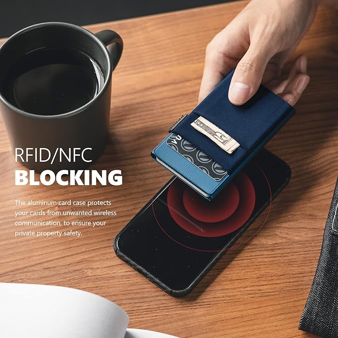 VULKIT Minimalist Wallet with ID Window & EDC Pocket Pop Up Card Holder RFID Blocking Slim Wallet Design for Airtag Cash Coins & Credit Cards