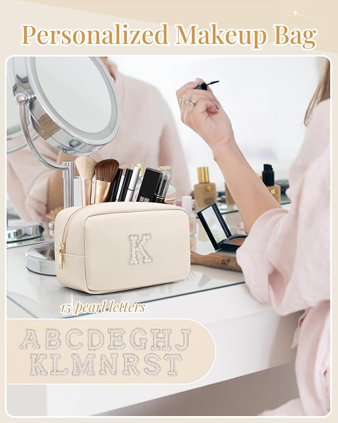 VLANDO Bridal Shower Gifts for Engagement Wedding PU Leather Makeup Bag Personalized Travel Toiletry Bag Travel Essentials for Women K