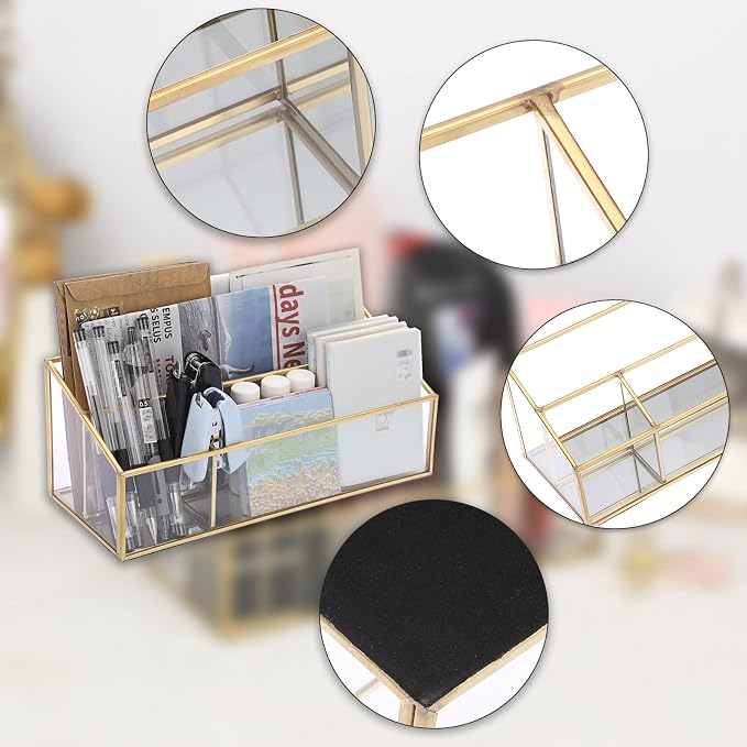 Sumnacon Glass Mail Organizer for Desk, Gorgeous Desktop Mail Holders, Clear Makeup Brush Paper File Organizer, Modern Mail Organization for Living Room Office Kitchen Countertop