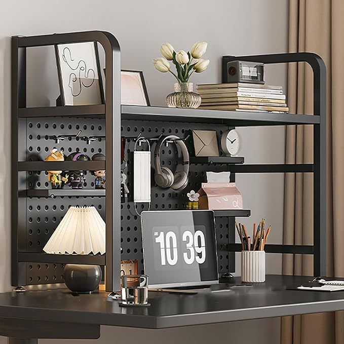 Desk Extender, Desk Organizer Shelf, Peg Doard Display Stan, Load Bearing Capacity 50kg/110lb, Desk Extender Pegboard Workstation, for Table Accessories(Black,75x68x20cm/29.5x27x8in)