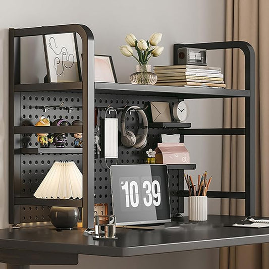Desk Extender, Desk Organizer Shelf, Peg Doard Display Stan, Load Bearing Capacity 50kg/110lb, Desk Extender Pegboard Workstation, for Table Accessories(Black,75x68x20cm/29.5x27x8in)