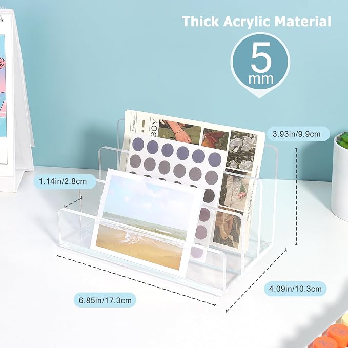 Acrylic File Organizer for Desk, 3 Sections Mail Sorter Organizer Holder, Acrylic Desk Organizer for Document, Letter, Notebook