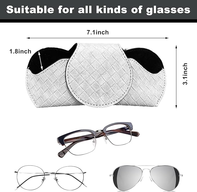 Sunglasses Holder for Car Visor, Auto Soft Leather Glasses Case with Magnetic Clips, Car Sun Visor Eyeglasses Holder Protective Box, Universal Interior Car Accessories (White)