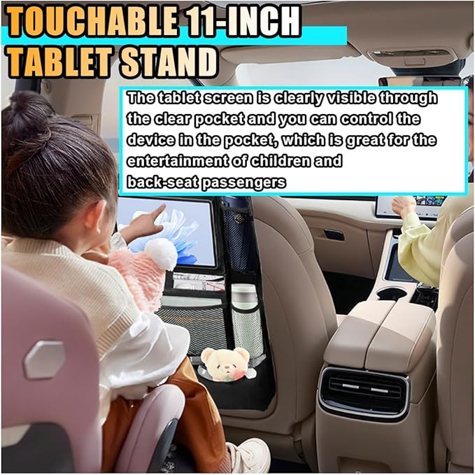 2PCS Car Backseat Organizer, Automotive Kick Mats Back Seat Protector for Kids, Vehicle Storage Organizer with 9 Pockets & Touch Screen Tablet Holder, Auto Travel Accessories for Truck SUV (Black)