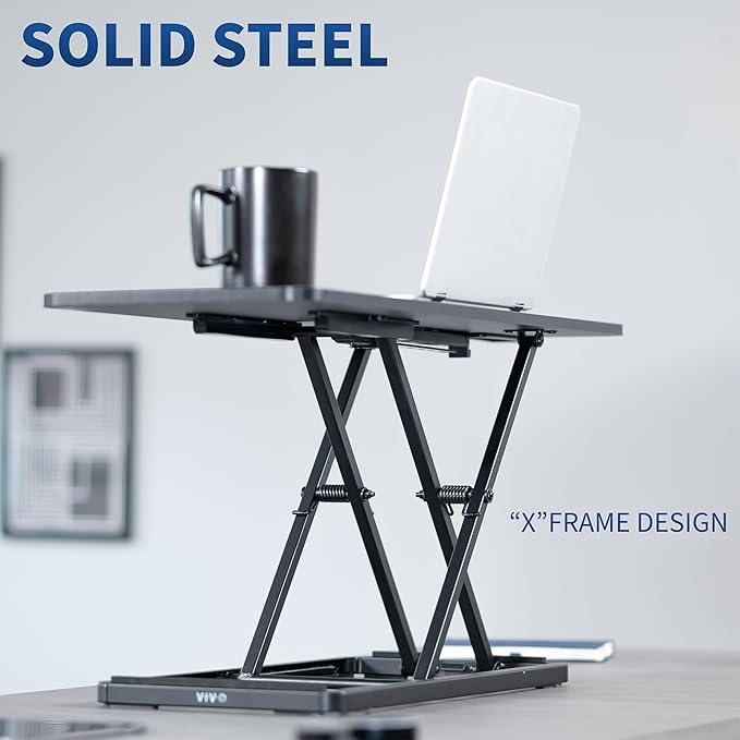 VIVO Single Top 30 inch Scissors Lift Keyboard and Mouse Riser, Height Adjustable Laptop Desk, For Ergonomic Sit Stand Workstations, Black, DESK-V030A