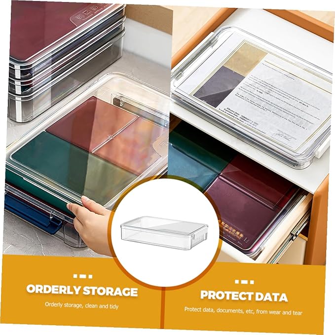 Sewroro Stackable Desktop File Cabinet Small Document Storage Box with Lid Office File Organizer Tray for Home and Office Paper Filing