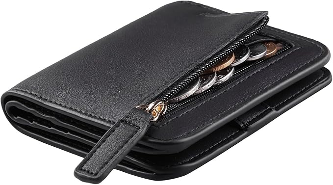 Toughergun Women’s Small Slim Leather Wallet with RFID Protection, Compact Bifold Mini Purse with Clear ID Window
