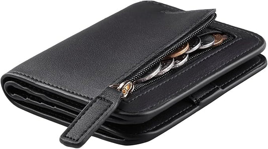 Toughergun Women’s Small Slim Leather Wallet with RFID Protection, Compact Bifold Mini Purse with Clear ID Window