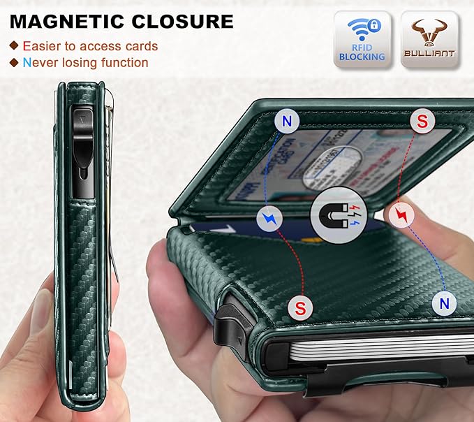 BULLIANT Men Wallet,Magnetic Metal Wallet Money Clip 9Cards Pop-up Access RFID Blocking