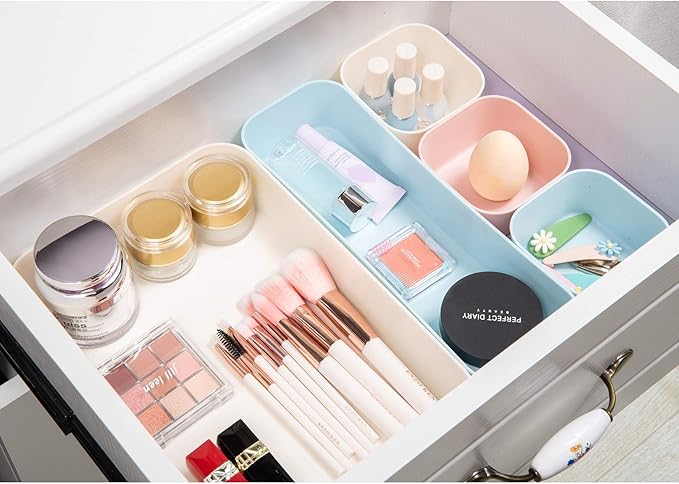 Backerysupply (9 Piece Set) Large Size Plastic Desk Drawer Organizers For Makeup Bathroom Office Kitchen Three Colors