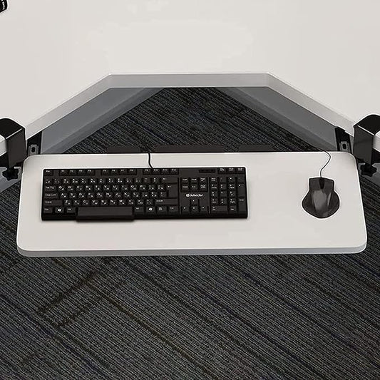 QQXX Swivel Keyboard Tray Under Desk with C Clamp,Adjustable Slide Out Computer Keyboard Stand, Ergonomic Keyboard Shelf for Home or Office, No Screw into Desk(65x25cm(25.6x9.8), White)