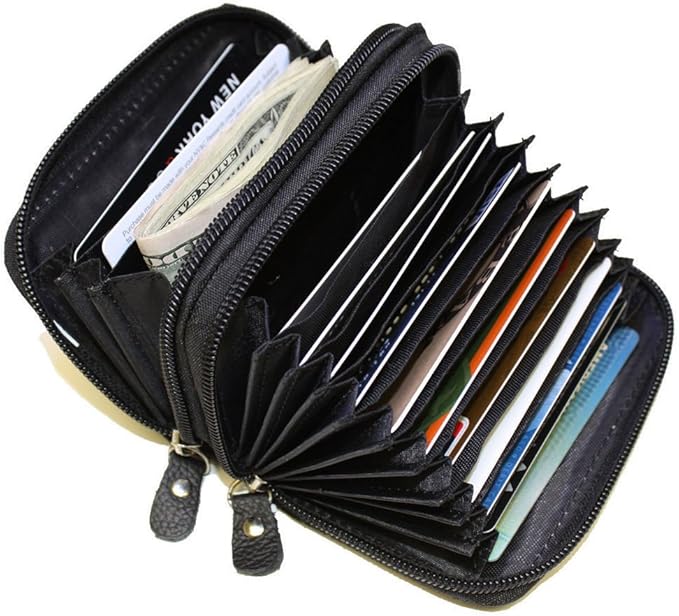 Leatherboss Leather RFID Identity Safe Double Zippered Accordion Wallet