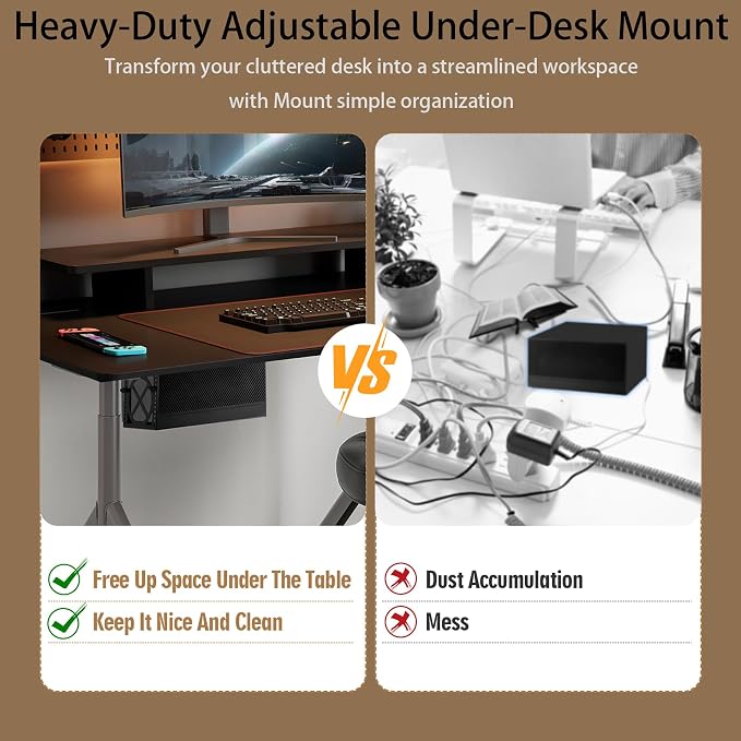 Adjustable Under Desk Mini PC Mount Bracket Holder for PCS or NAS,Heavy-Duty Adjustable Under Desk Mount for Desktop NAS 1/2/4(Network Attached Storage),CPU,Mini PC,UPS,SFF Desktop Tower,Xbox Series X