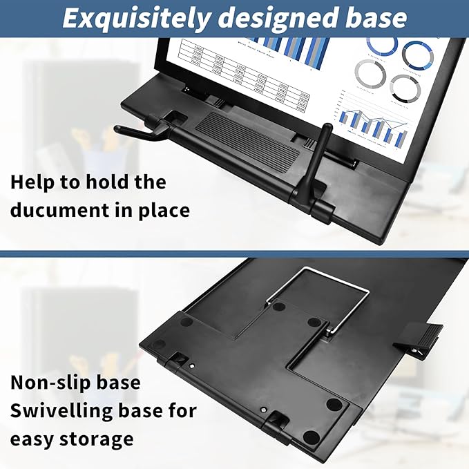 TONOS Paper Stand Document Holder - 2PC Quality Document Holder for Desk, Paper Stand for Desk When Typing, Sturdy Stainless Steel Copy Holder, Adjustable Angle, Paper Holder Stand for Desk Typing