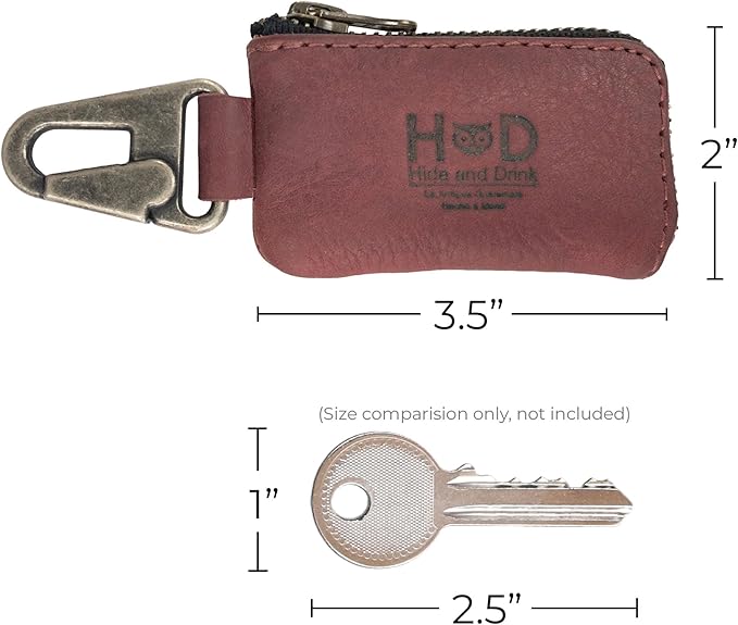Hide & Drink, Car Key Holder, Headphone and charging Cables, Memory Cards, Flash Drives, Cash Zipper Case with Nickel Metal Clasp, Handmade, Full Grain Leather :: Sangria