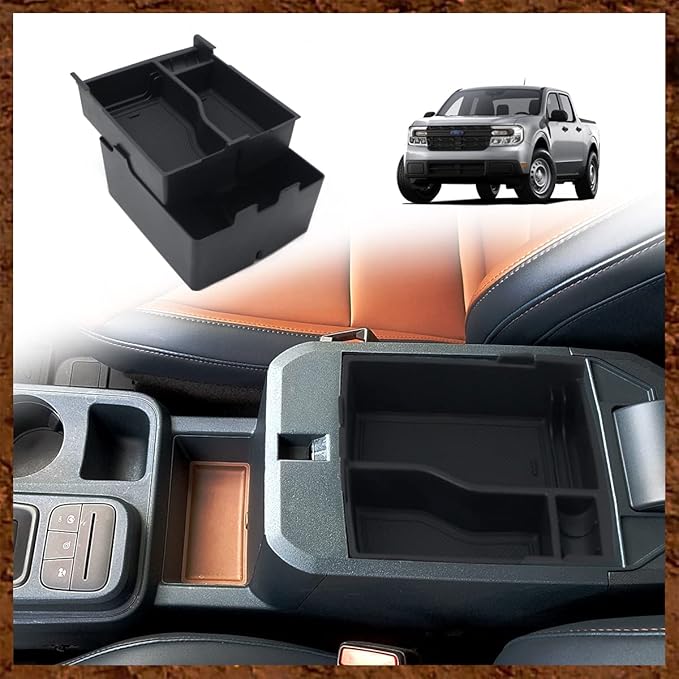 Muslogy for Maverick Center Console Organizer Tray 2 Layers Armrest Storage Box Secondary Insert Tray ABS Material Pickup Interior Accessories Compatible with Ford Maverick 2022-2026 (Black)