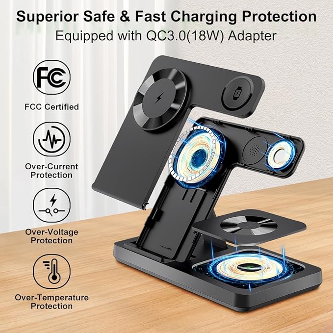 Magnetic 3 in 1 Wireless Charging Station for Magsafe iPhone 12-17 Series, Charging Station for Multiple Devices, Mag-Safe Wireless Charger Stand for Apple Watch Series/Ultra/SE & AirPods 4/3/2/Pro