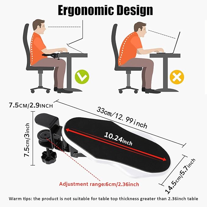 Computer Arm Rest for Desk, 180° Adjustable Rotating Desk Extender Tray, 90° Foldable Elbow Arm Support, Ergonomic Desk Arm Wrist Rest Shelf for Home and Office