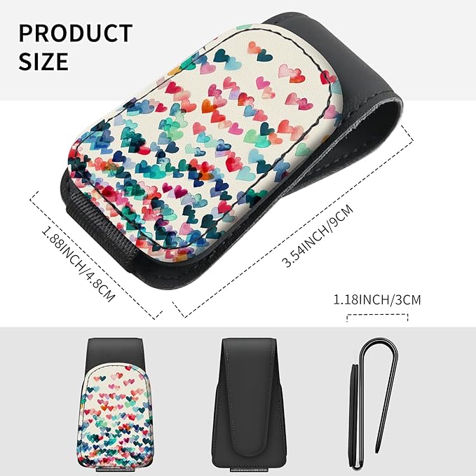 Sunglasses Holder for Car Visor, PU Leather Glasses Clip Organizer, Cute Magnetic Eyeglass Holder for Vehicle Sun Visor, Car Interior Accessory for Women & Men Rainbow Raining Hearts