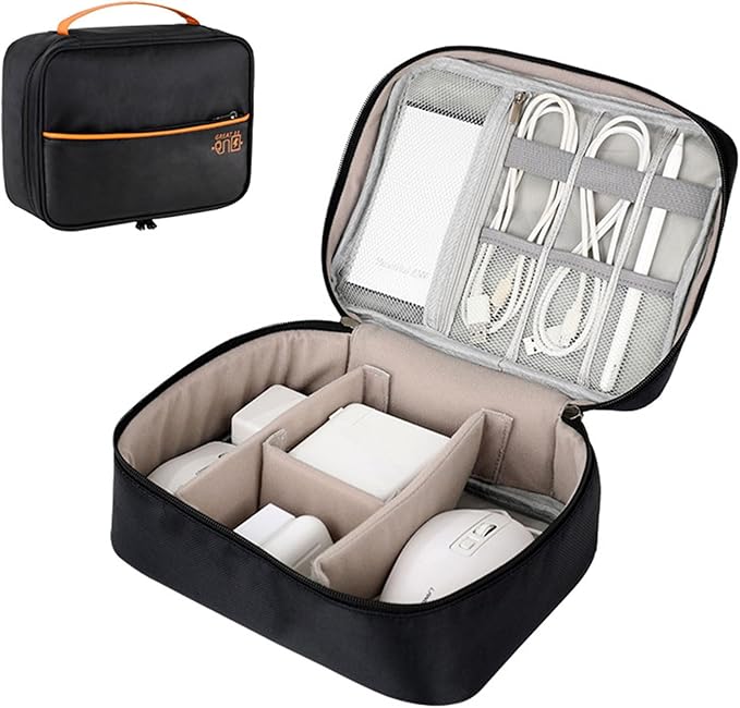 Cable Organizer Box Desk Cord Management Holder with PU Leather Portable Storage Container for Chargers Electronics Accessories