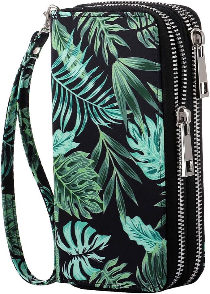 Cellphone Wallet for Women Dual Zipper Long Purse with Removable Wristlet