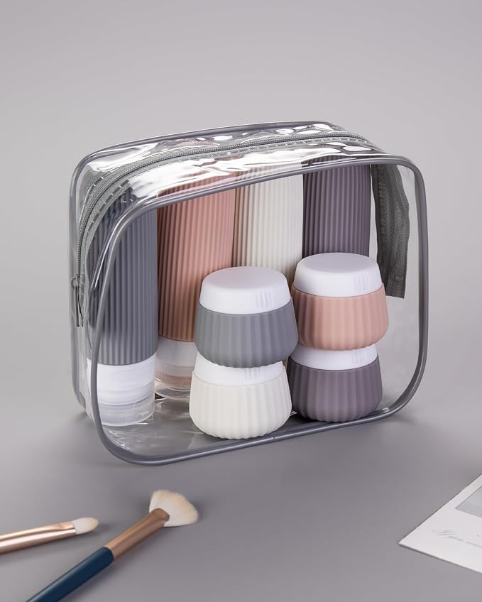 Mrsdry Travel Bottles for Toiletries 8 Pack, Tsa Approved Travel Size Toiletries 3 oz, Travel Containers for Toiletries, with Clear Bag, Leak Proof Silicone Squeezable Travel Essentials Creams Jars