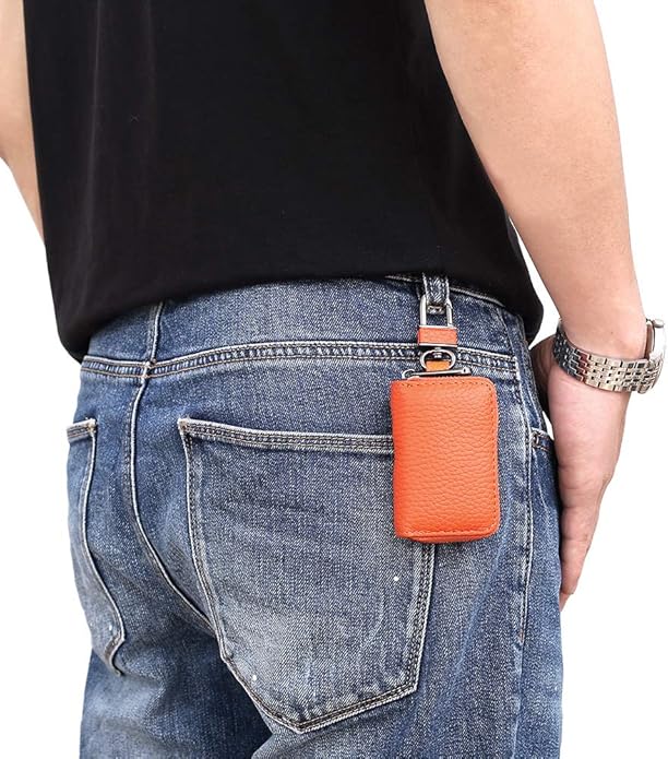 Leather Key Case Holder Auto Key Chain Protector Cover Zipper Bag Remote Fob for Car