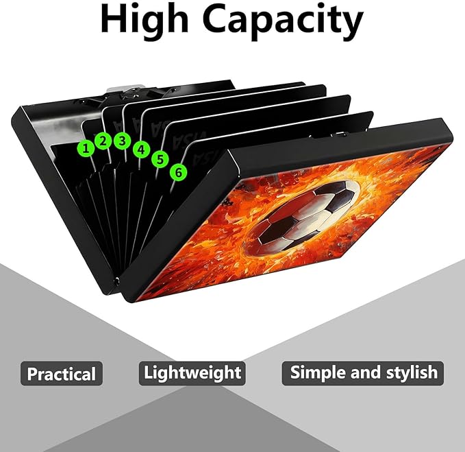 Credit Card Holder, Art Fire Football Design Mini RFID Blocking Aluminum Wallet Slim Metal Hard Case Shell Travel Wallet ID Case Small Credit Cards Case Business Cards for Women Men Girls