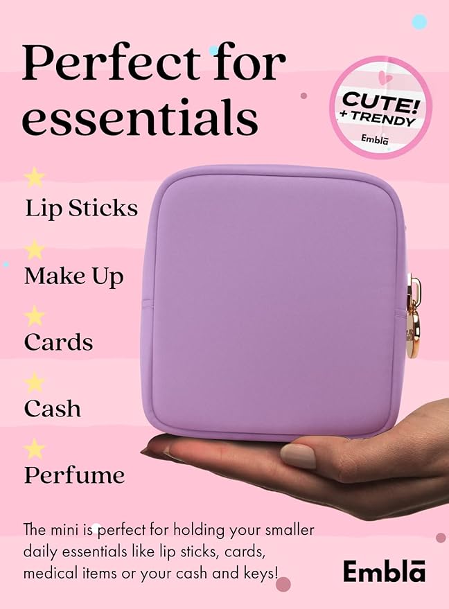 Embla Small Makeup Bag for Purse, Mini Waterproof Nylon Cosmetic Pouch, Durable and Lightweight Travel Toiletry Bag with Smooth Zipper, Purple