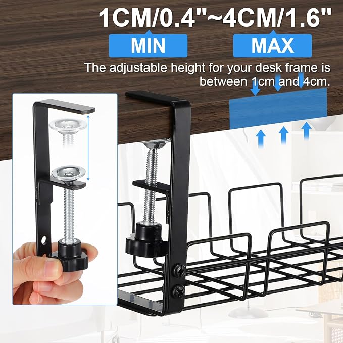 2 PCS Under Desk Cable Management Tray, L 15.7'' W 5.1'' No Drill Steel Desk Cable Organizers, Wire Management Tray