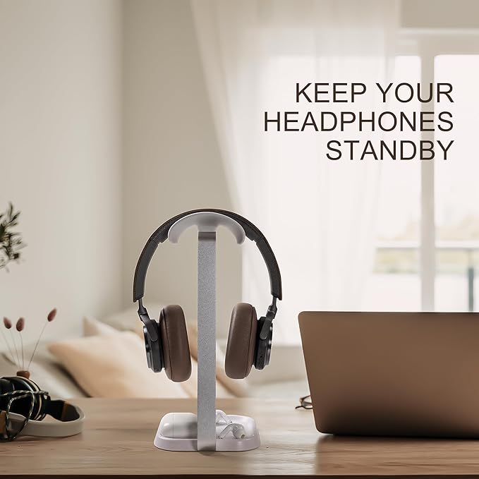 Headphone Stand, Curved Headset Stand with Storage Tray, Gaming Headset Holder for AirPods Max, AirPods Max 2, AirPods, AirPods Pro, Beats, Bose, Sony and More (White)