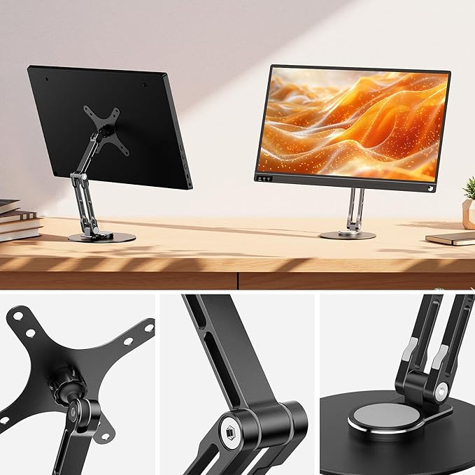 UPERFECT 75mm VESA Mount Monitor Stand - Foldable Small Display Mount for 15.6" 16" 17" 17.3" inch Portable Monitor, Tabletop, Portable, Mobile Display Arm Stand Lay Flat Support VESA 75 * 75mm