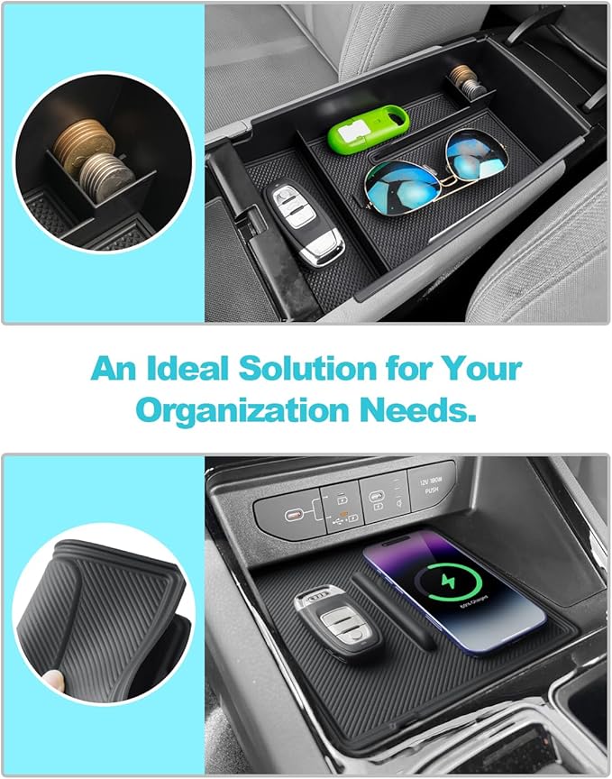 CDEFG 2PCS for 2025 2026 Kia K5 Center Console Organizer for 2025 2026 Kia K5 (GT-Line/EX/GT/LXS) Accessories Middle Console Tray Armrest Storage Box Wireless Charging Protective Console Mat